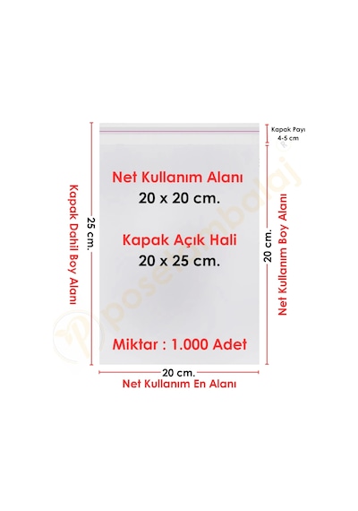 20x20+5 Cm. 20x25 1.000 Adet Şeffaf Bantlı Yapışkanlı Opp Poşet