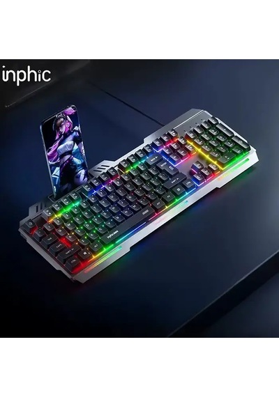 Inphic K2 104 Tuşlu Rgb Aydınlatmalı Sessiz Usb Kablolu Oyun Klavyesi 3 Kademeli Parlaklık Cep Telefonu Yerleştirme Alanlı - Mh-hs9711-0395