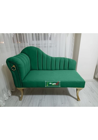 Yeni Model Ultra Lüks Alda Çizgili Josefin Bench Puf Yeşil