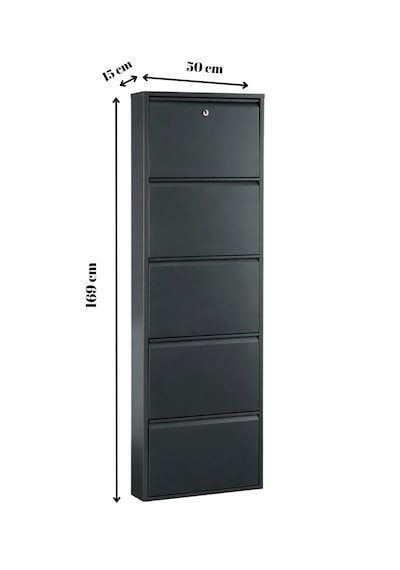 Kilitli Antrasit 5 Kapaklı Metal Ayakkabılık