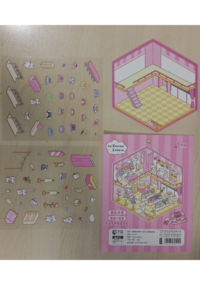 Pembe Tavşan Butik Tasarım Oda Sticker Seti Dıy Giysi Mağazası Sahneli Çok Renkli