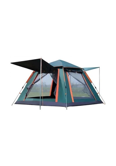 6 Kişilik, Kamp Çadırı 210x210x140cm Güneşlikli Otomatik Kamp Çadırı Su Geçirmez Outdoor Tenteli Kamp Çadır Yeşil