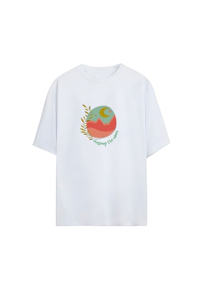 Noıssey Chasing The Moon Tasarımlı Unisex Oversize T-shirt Beyaz