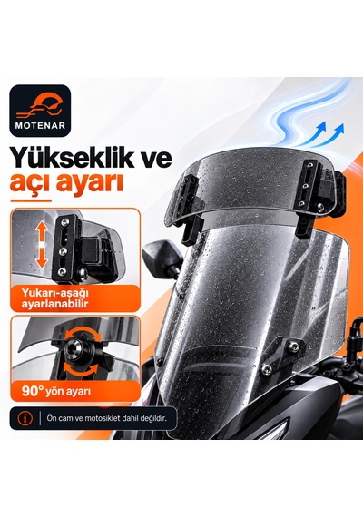 Motenar Füme Ön Cam Deflektörü 28 Cm Asansörlü Ayarlanabilir 1 Adet