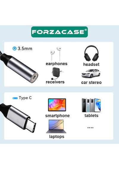 Forzacase Type-c Girişli Telefonlarla Uyumlu Kablolu Kulaklık Çevirici Jack Aux Çevirici - Fc1207 1 Adet