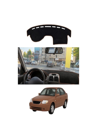 Hyundai - Accent Admire-milenyum 2000-2005 Uyumlu Torpido Koruma Kılıfı - Kahverengi Şeritli