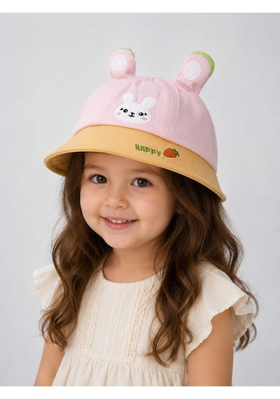 Kız Çocuk Tavşan Kulaklı Pembe Şapka Yazlık Güneş Koruyucu Bucket Hat Toz Pembe