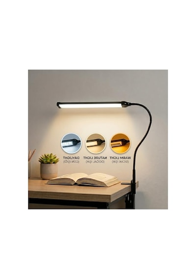 Esnek Kol Tasarımlı Led Masa Lambası, 12w, 3 Renk Sıcaklığı, Klipsli 10 Parça Siyah