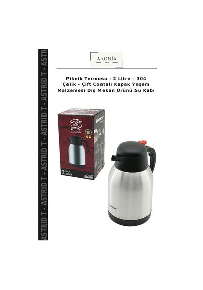 Piknik Termosu - 2 Litre - 304 Çelik - Çift Contalı Kapak Yaşam Malzemesi Dış Mekan Ürünü Su Kabı Çok Renkli