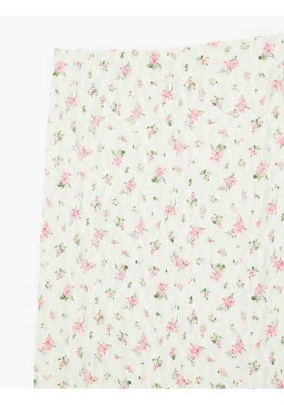 Koton A Kesim Slim Fit Çiçekli Midi Dantel Etek Beyaz Desenli 6sak10027uk Beyaz Desenli