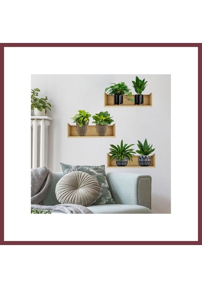 Storeşahin Raflı Bitki Tasarımlı Yapışkanlı Sticker 20 30 Cm 3lü Set Mc-663 Shn0720 Çok Renkli
