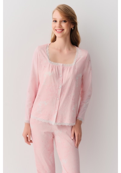 SUWEN Sakura Gömlek Yaka Pijama Takımı Pembe