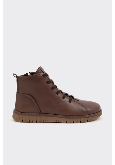 Derinet Hakiki Deri Fermuarlı Lastik Bağcıklı Kadın Bot Kahve Kahve