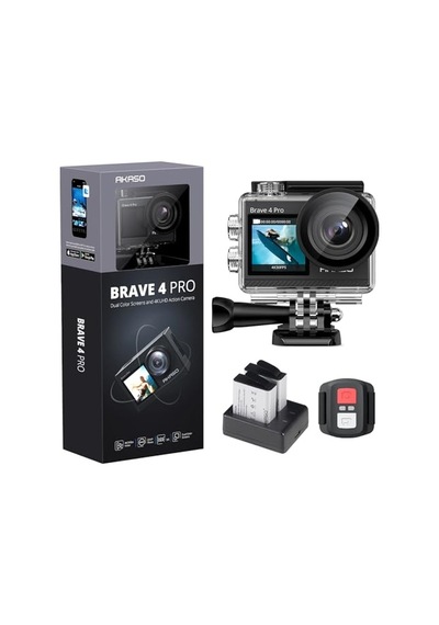 Akaso Brave 4 Aksiyon Kamerası 4k Su Geçirmez Su Altı Kamerası 40 M - Ultra Hd 20mp 170 Geniş Açılı Wifi Spor Kamerası Çift Ekran, Dokunmatik Ekran, 5x Yakınlaştırma Ve Montaj Setleri