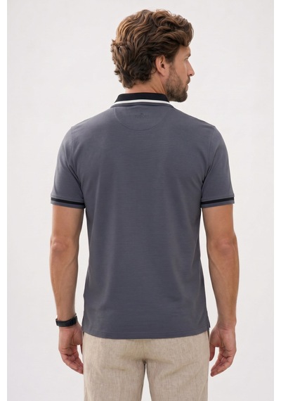 Tudors Erkek Slim Fit Dar Kesim %100 Pamuk Kısa Kollu Yarım Fermuarlı Antrasit Polo Yaka Tişört-50747