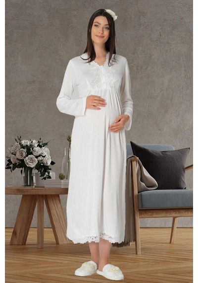 Mecit Pijama Mecit 1512 Ekru Hamile Lohusa Gecelik
