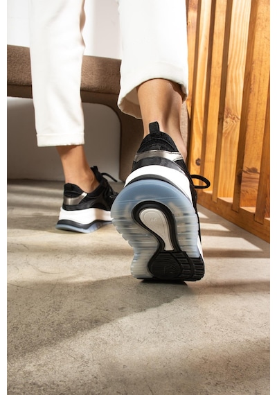 Shoetek Rosalie Kadın Sneakers Bağcıklı Spor Ayakkabı Siyah Deri Siyah