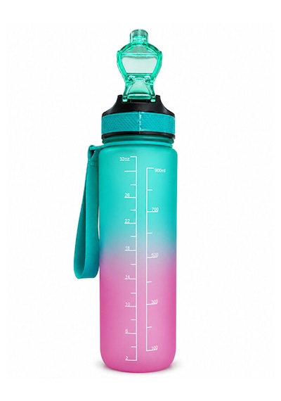 900 Ml Motivasyon Matarası Sızdırmaz, Kilitli, Silikon Uçlu, Taşıma Askılı, Geniş Ağızlı Su Matarası Turkuaz