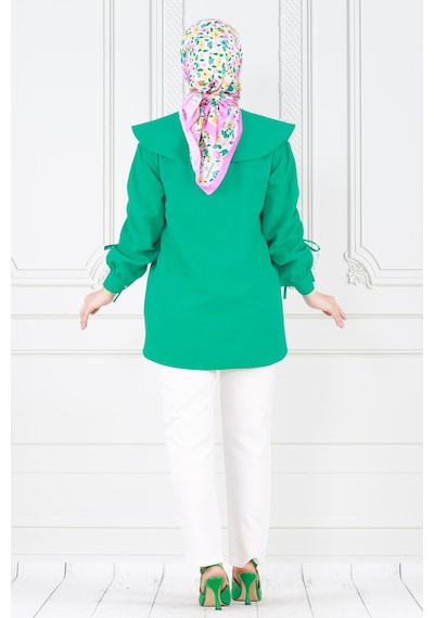 Sevitli Büyük Yaka Kolu Büzgü Detaylı Tunik-benetton Yeşili-3859-benetton Yeşili Yeşil