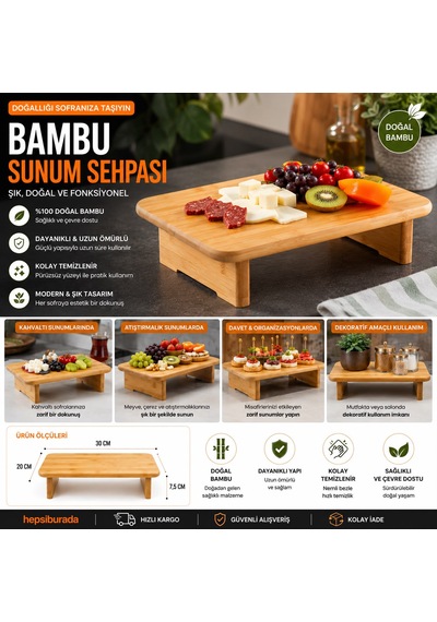 Bambu Ayaklı Kare Servis Tahtası