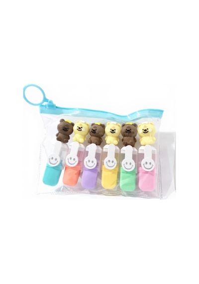 Sevimli Mini Fosforlu Keçeli Kalem-6lı Set-mini Ayıcık Başlıklı-fosfor03