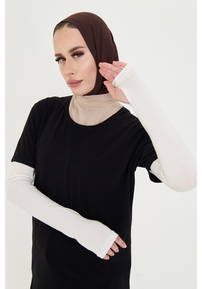 Hürrem Bone Krem Tesettür Parmak Geçmeli Kolluk Viskon Düz 1024 40 Krem