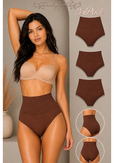 Fit Women Kadın Yüksek Bel Esnek 3 Lü Külot Kahve