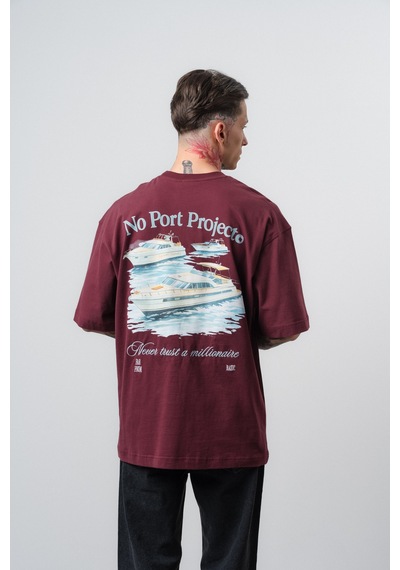 Respire Erkek No Port Baskılı Oversize T-shirt Bordo