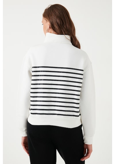 Lela Streç Oversize Fit Yarım Fermuarlı Dik Yaka Bayan Sweat 5865883 Ekru