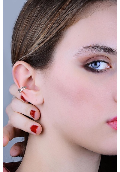 Gümüş Rodyumlu Sade Ear Cuff Kıkırdak Küpe