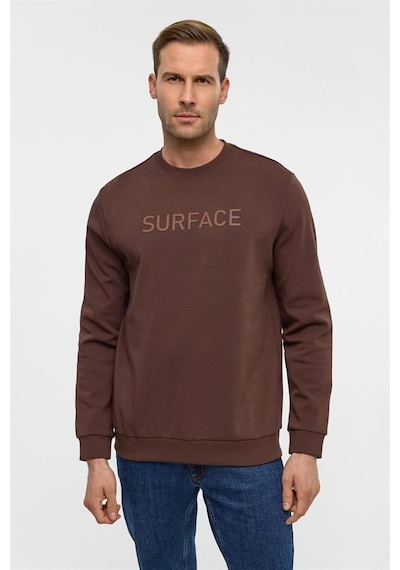 Süvari Koyu Kahve Regular Düz Bisiklet Yaka Sweatshirt Koyu Kahverengi