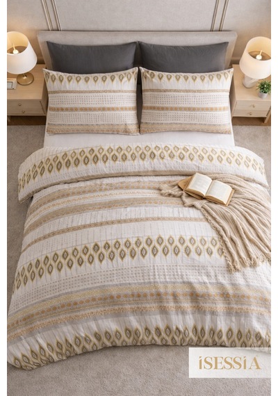 Mira Çift Kişilik Lastikli Çarşaflı Nevresim Takımı Bej - Motif