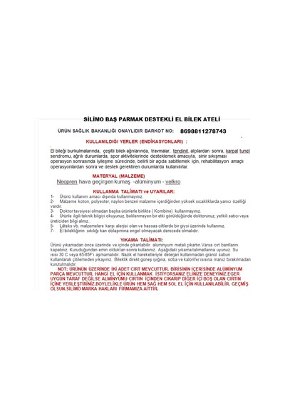 Ortopedik Baş Parmak Destekli El Bilek Ateli Çift Yönlü
