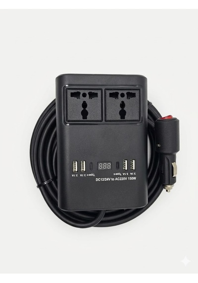 Araç Inverter 150w,çakmak Uzatma Kablosu Çakmaklık,4 Usb,2 Type-c Çıkışlı 12v/16 A /120w 2 X1,5mm Ttr Bakır 5mt-gg25