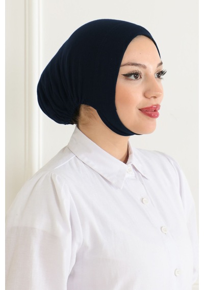 Melodi Scarf Kadın Tesettür Geniş Hacimli Pratik Ense Ve Çene Altından Geçmeli Kaymayan Çeneli Bone Lacivert Lacivert