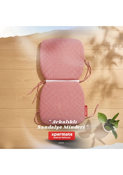 Pötikare Sırtlıklı Sandalye Minderi 42x42 Fermuarlı Yıkanabilir Kılıf Bağcıklı Minder Standart Fit Kırmızı