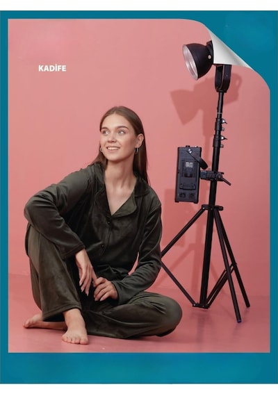 Sude Kadın Kışlık Gömlek Yaka Kadife Pijama Takımı P301/279- 1 Adet Haki