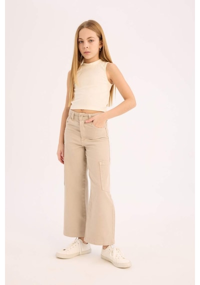 DeFacto Kız Çocuk Wide Leg Kargo Geniş Paça Jean Pantolon C0451A825SMBG122 Bej