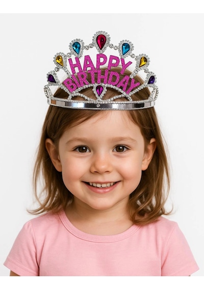 Gümüş Renk Happy Birthday Yazılı Doğum Günü Tacı 60 Cm Yetişkin