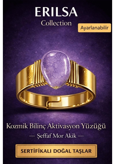Sertifikalı Şeffaf Mor Akik Doğal Taş Yüzük Kozmik Bilinç Aktiv Çok Renkli