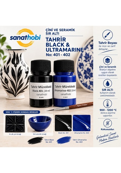 Tahrir Ultramarine-black Sır Altı Çini Seramik Boyası, Üstün Kali