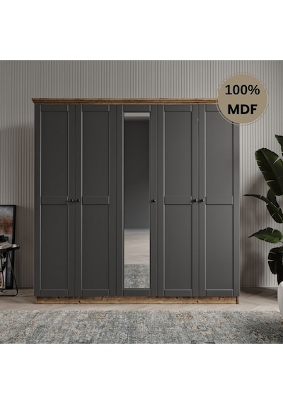 Dali 5 Kapılı Mdf Country Gardırop Antrasit