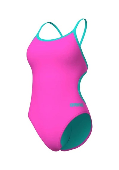 Arena Women's Swımsuıt Lace Back Solıd Shockıng Pınk-water Açik Yeşil