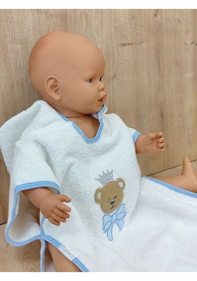 %100 Pamuklu Başlıklı Bebek Banyo Havlu Seti - Yumuşak & Ayıcık Nakışlı Pareo Havlu - 4 Parça 0 - 4 Yaş