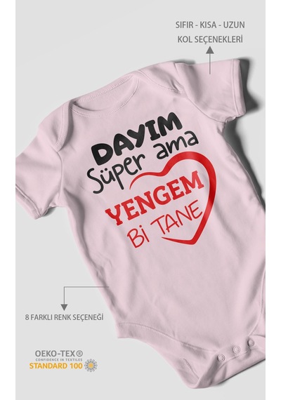 Morivokids Dayım Süper Ama Yengem Bir Tane Kısa Kollu Bebek Body %100 Pamuk Bebe Pembe