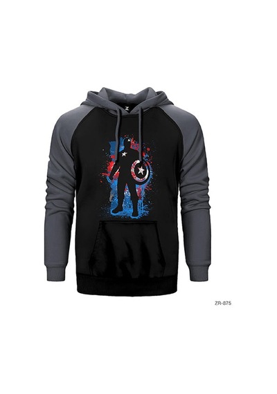 Captain America Stencil Kırmızı Renk Reglan Kol Sweatshirt / Hoodie