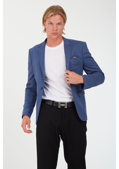 Sposo G-195 Dar Kalıp Örme Kumaş İndigo Erkek Blazer Ceket İndigo