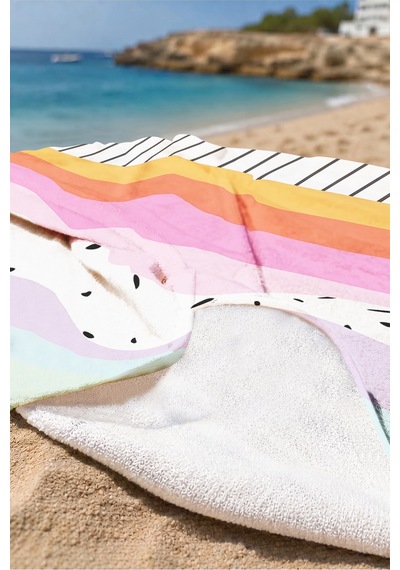 Renkli Çizgili Modern Plaj Havlusu - Pastel Geometrik Minimalist Hızlı Kuruyan Mikrofiber Havlu Çok Renkli