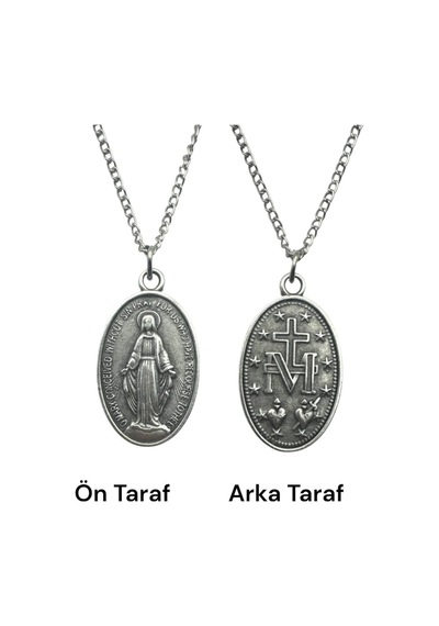 Mucizevi Madalyon Çift Taraflı Kolye 60 Cm Zincirli, Dini & Unisex Metal Takı Çok renkli