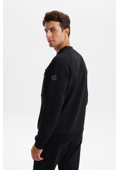 AR-MA Arma Erkek Slim Fit Scuba Interlok Bisiklet Yaka Sweatshirt Ön Sol Fermuarlı Cepli, Sol Kolda Etiketli K30124685402 Siyah